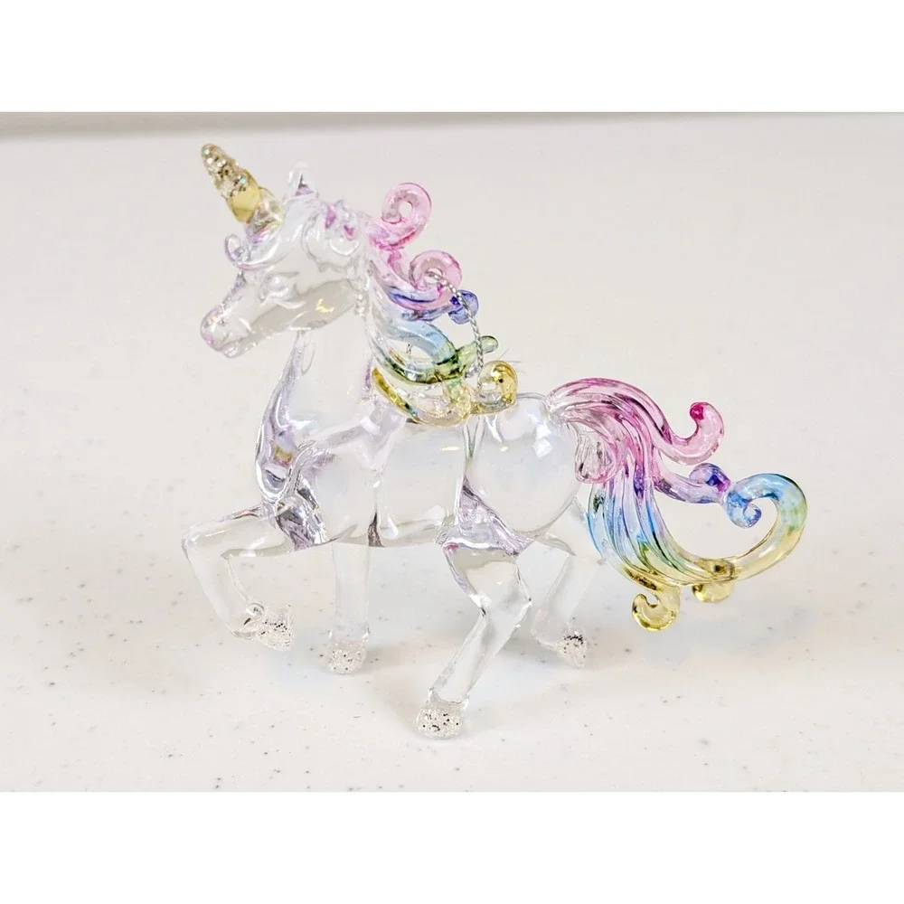 Crystal Like Rainbow Unicorn Ornament, Translucent, Glitter, Plastic, Christmas